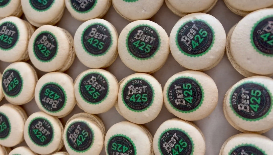 Macarons Printed with Custom "Best of 425" Logo